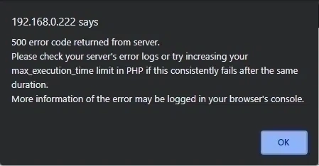 500 Error Code from WP2Static