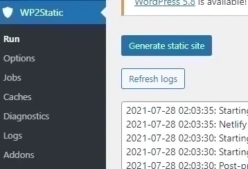 wp2static generate static site cache