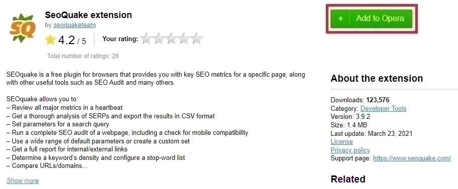 Opera SEOQuake Extension