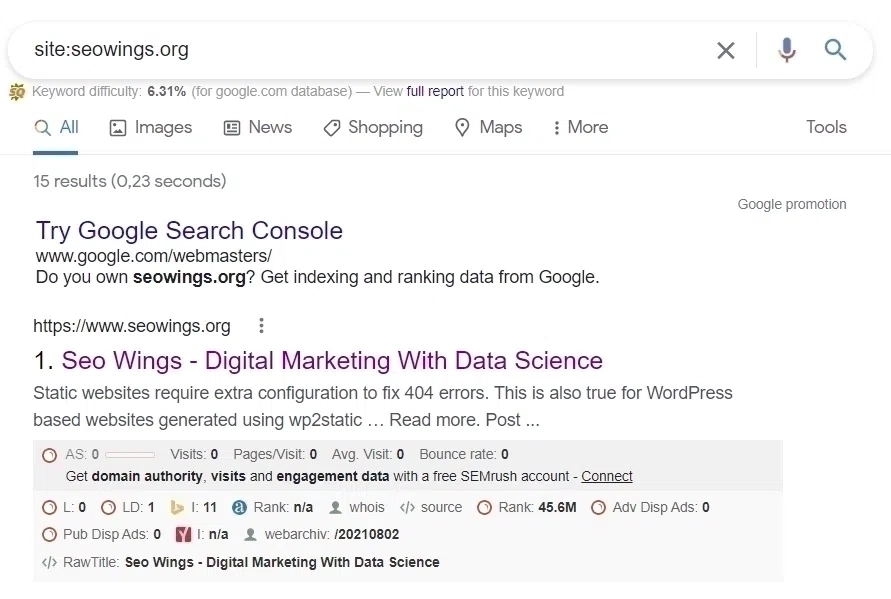 Sample Google SERP output which shows raw Title