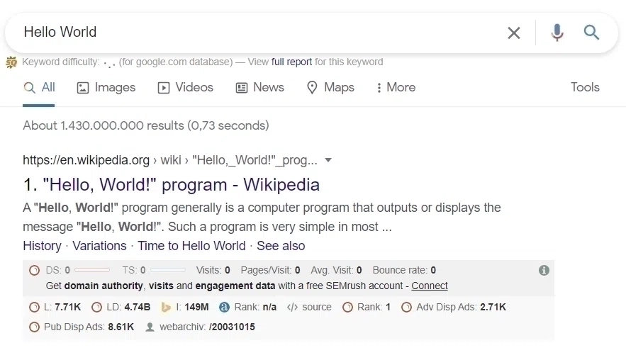 Google SERP Results with Web Archive Date