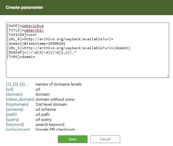 SEOQuake Web Archive Parameter