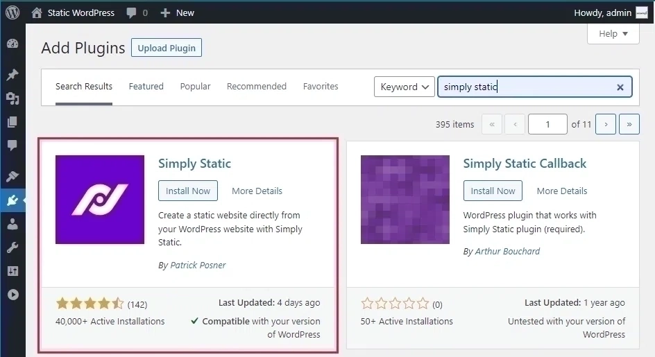 Install Simply Static Plugin